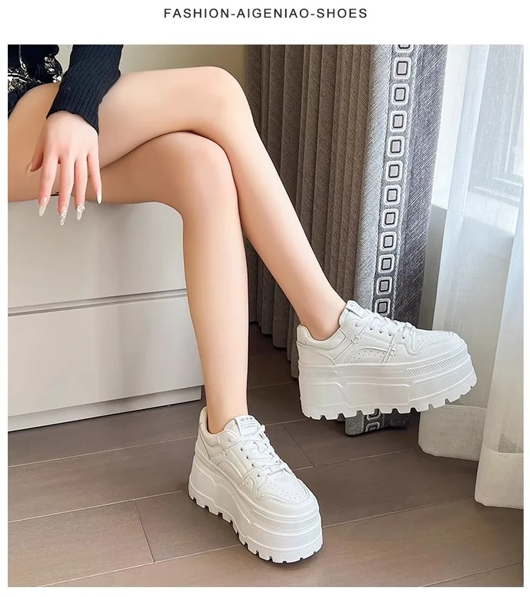 Women 9CM Platform Sneakers Casual Outdoor Simple Design Skateboard Comfortable Lace Up Sneakers Running Sports Shoes Female 40