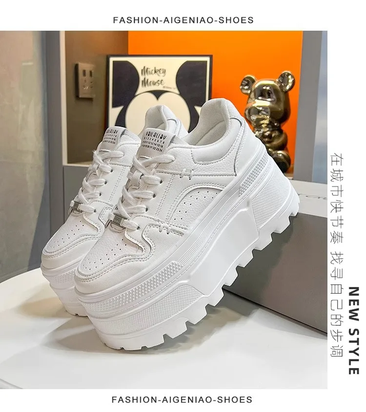 Women 9CM Platform Sneakers Casual Outdoor Simple Design Skateboard Comfortable Lace Up Sneakers Running Sports Shoes Female 40
