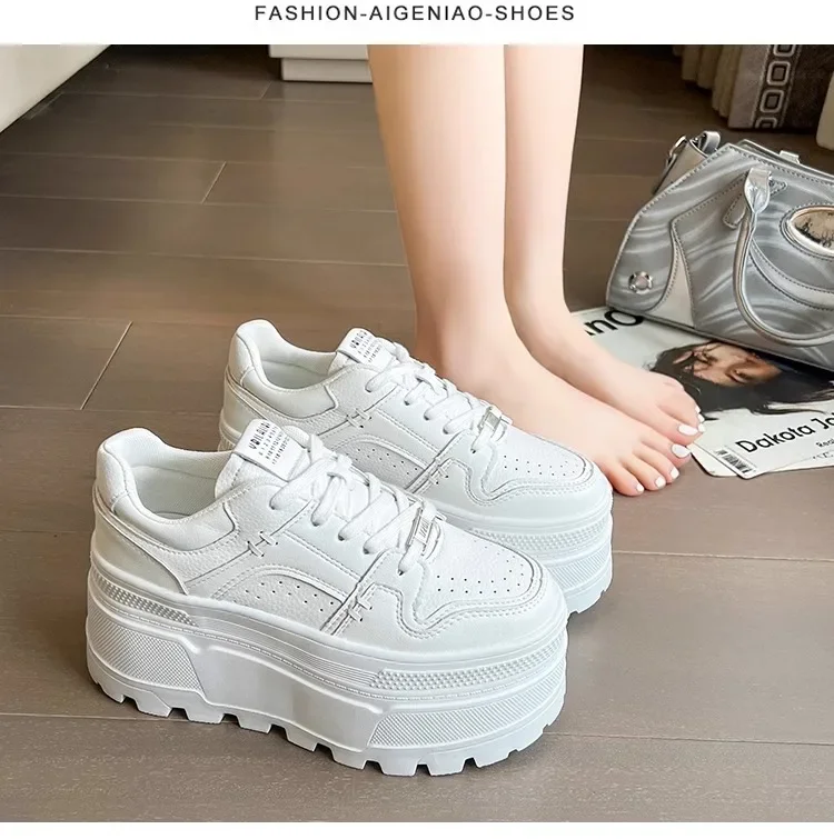 Women 9CM Platform Sneakers Casual Outdoor Simple Design Skateboard Comfortable Lace Up Sneakers Running Sports Shoes Female 40