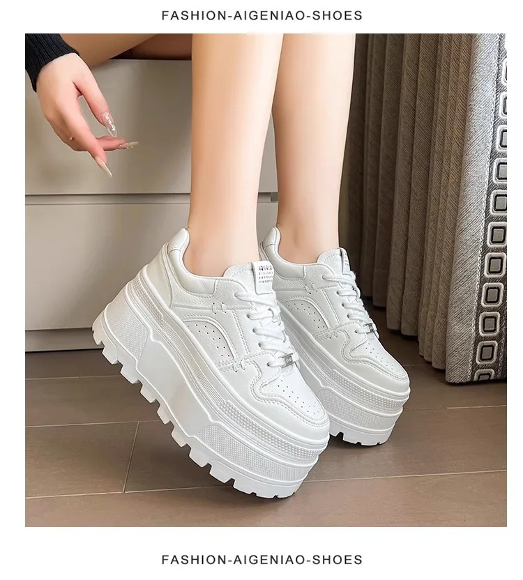 Women 9CM Platform Sneakers Casual Outdoor Simple Design Skateboard Comfortable Lace Up Sneakers Running Sports Shoes Female 40