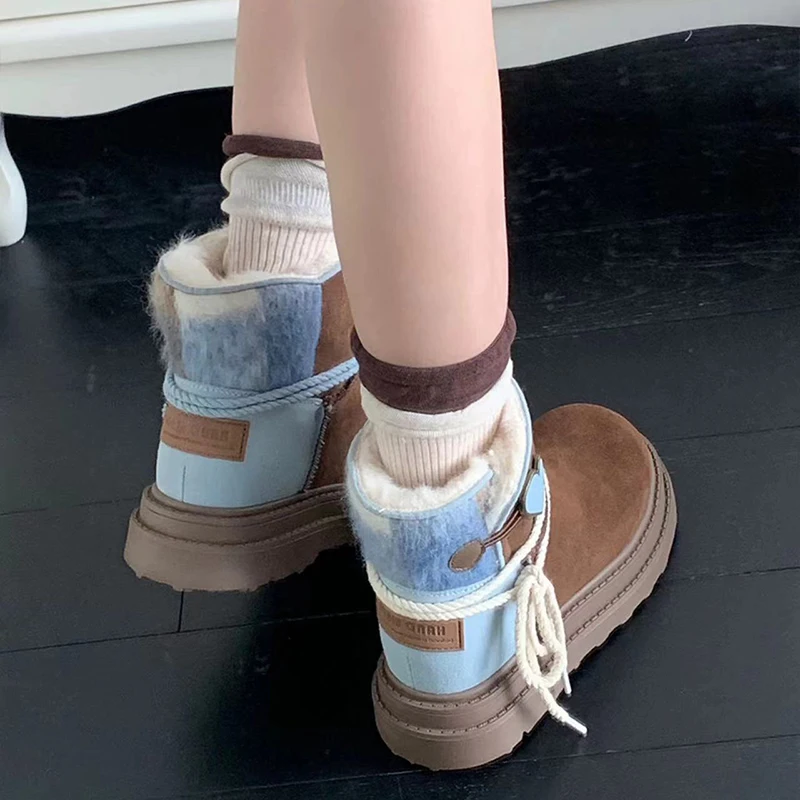 Winter Women Snow Boots Platform Warm Fur Casual Outdoor High Top Shoes Heart Design Plush Ankle Boots High Quality Cotton Shoes