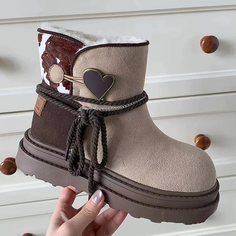 Winter Women Snow Boots Platform Warm Fur Casual Outdoor High Top Shoes Heart Design Plush Ankle Boots High Quality Cotton Shoes