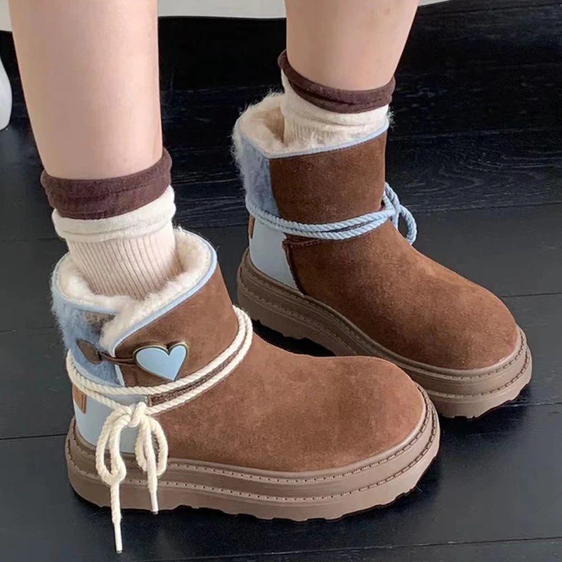 Winter Women Snow Boots Platform Warm Fur Casual Outdoor High Top Shoes Heart Design Plush Ankle Boots High Quality Cotton Shoes