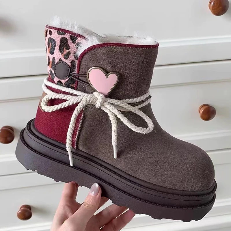Winter Women Snow Boots Platform Warm Fur Casual Outdoor High Top Shoes Heart Design Plush Ankle Boots High Quality Cotton Shoes
