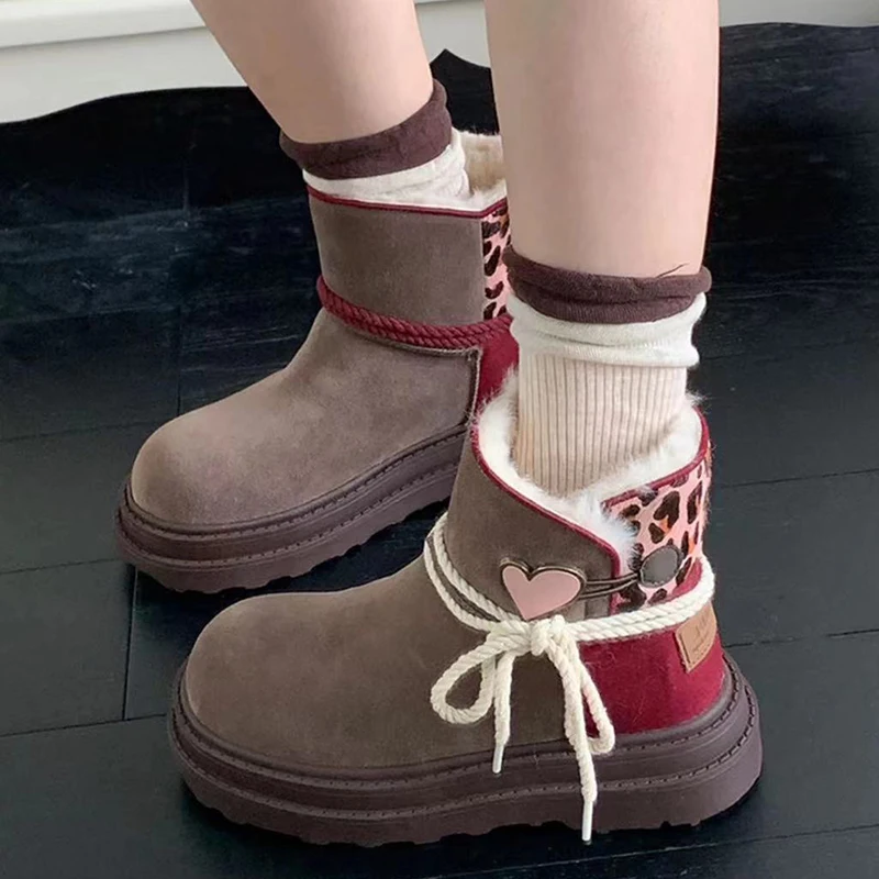 Winter Women Snow Boots Platform Warm Fur Casual Outdoor High Top Shoes Heart Design Plush Ankle Boots High Quality Cotton Shoes