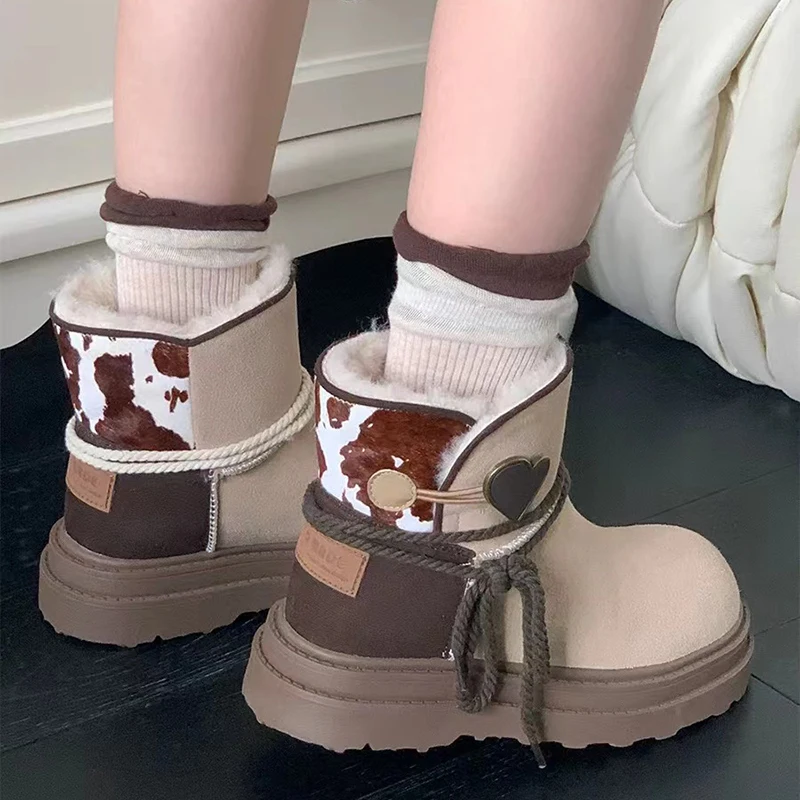 Winter Women Snow Boots Platform Warm Fur Casual Outdoor High Top Shoes Heart Design Plush Ankle Boots High Quality Cotton Shoes