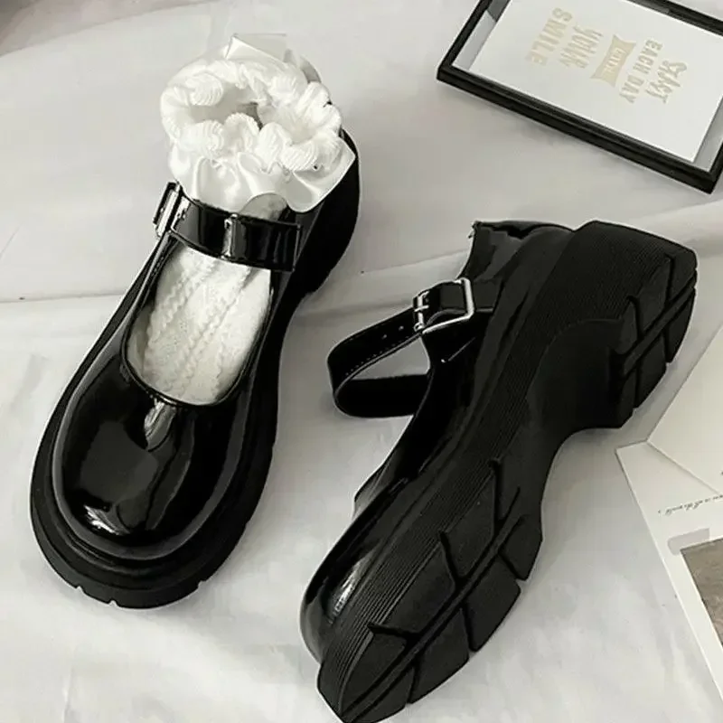 Plus Size Women's Shoes French Mary Jane Style Summer Thin Platform Thick Bottom Small Leather Shoes with Single Strap