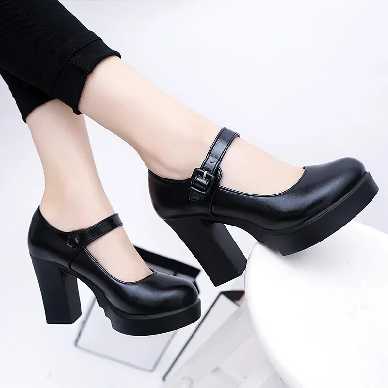 Outdoors Women's Shoes Platform Solid Color New 2024 Hot Sale Spring Summer Shallow Mouth Buckle Round Head Shoes for Women
