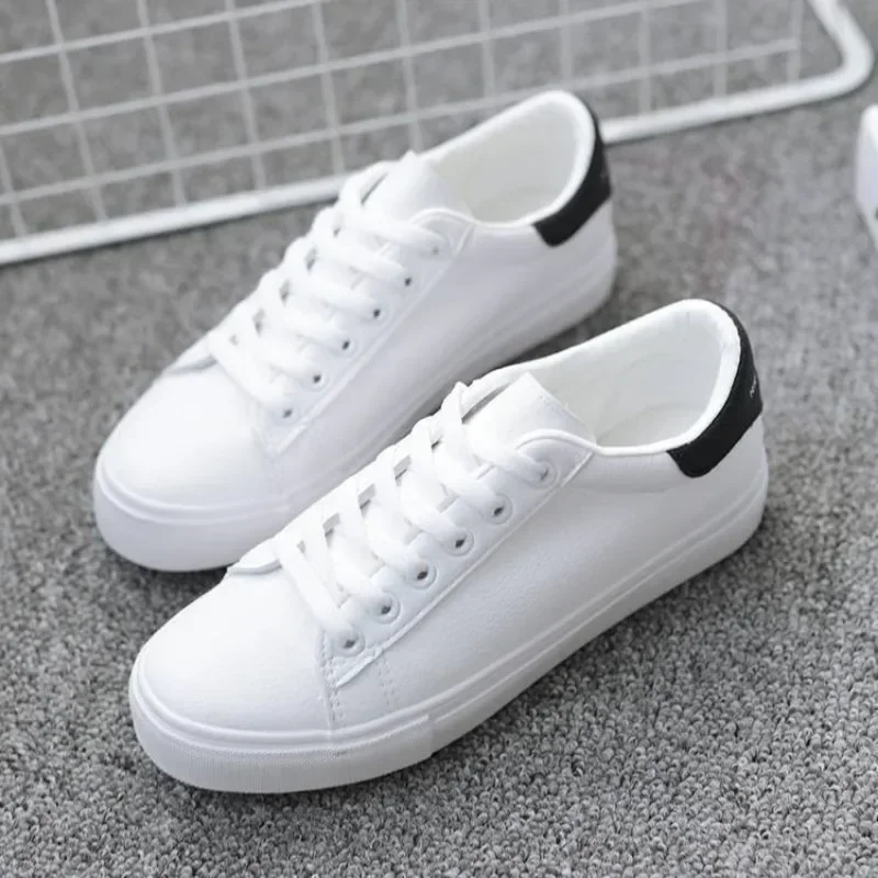 Fashion Women's Vulcanize Shoes 2025 New in Casual Classic Solid Color PU Leather Shoes Woman Casual White Shoes Sneakers