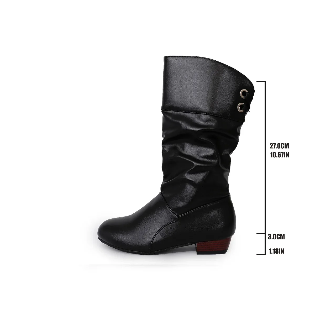 Fall Winter Large Size Student Knight Boots Low Heel Round Head Women's Mid-Calf Boot Warm Rubber Material Leisure Style Fall Winter Large Size Student Knight Boots Low Heel Round Head Women's Mid-Calf Boot Warm Rubber Material Leisure Style