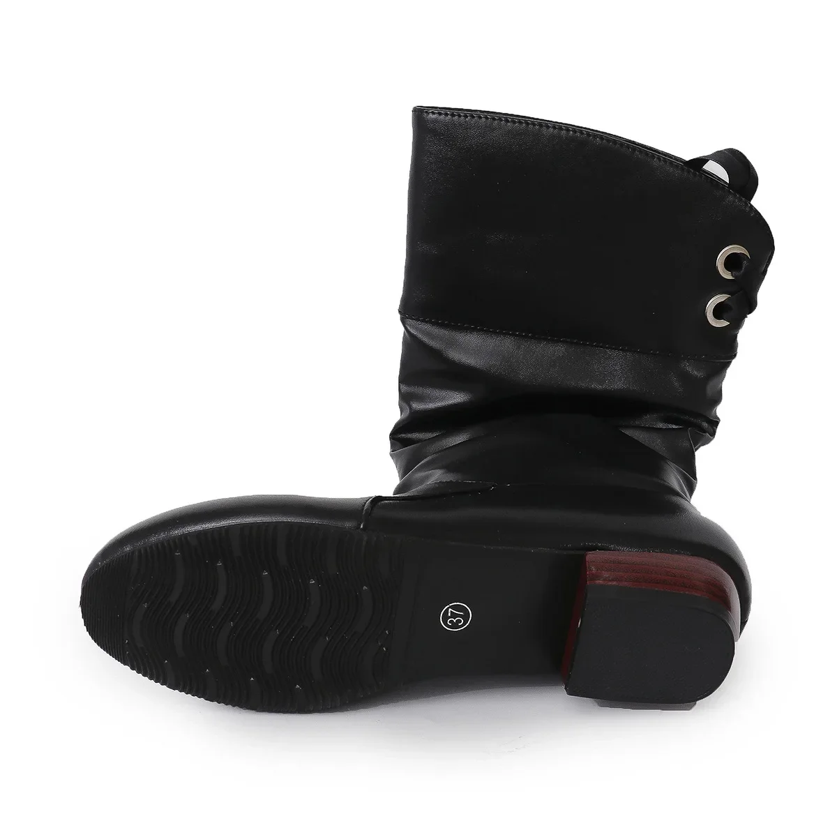 Fall Winter Large Size Student Knight Boots Low Heel Round Head Women's Mid-Calf Boot Warm Rubber Material Leisure Style