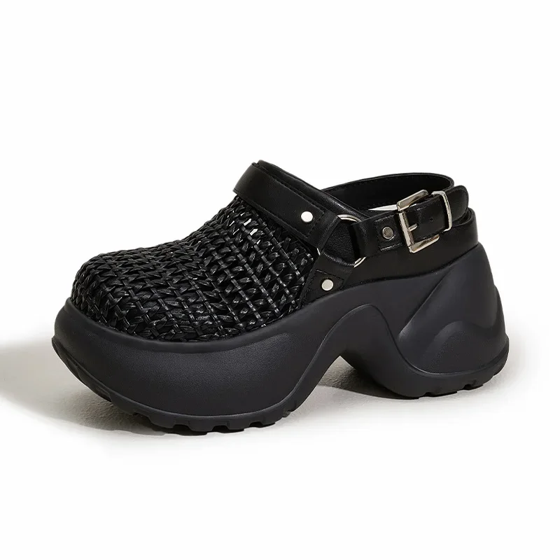 Thick Soled Sandals Women Summer 2025 New Hollow Out Breathable Sandals Versatile Silver Black Height Increasing Women's Shoes