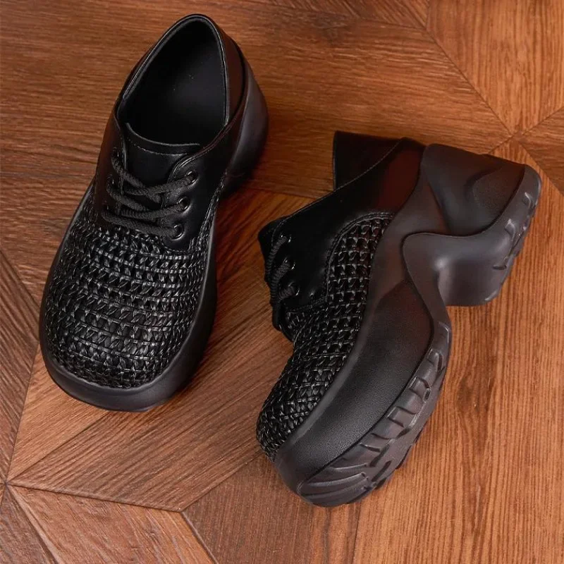 Thick Soled Sandals Women Summer 2025 New Hollow Out Breathable Sandals Versatile Silver Black Height Increasing Women's Shoes