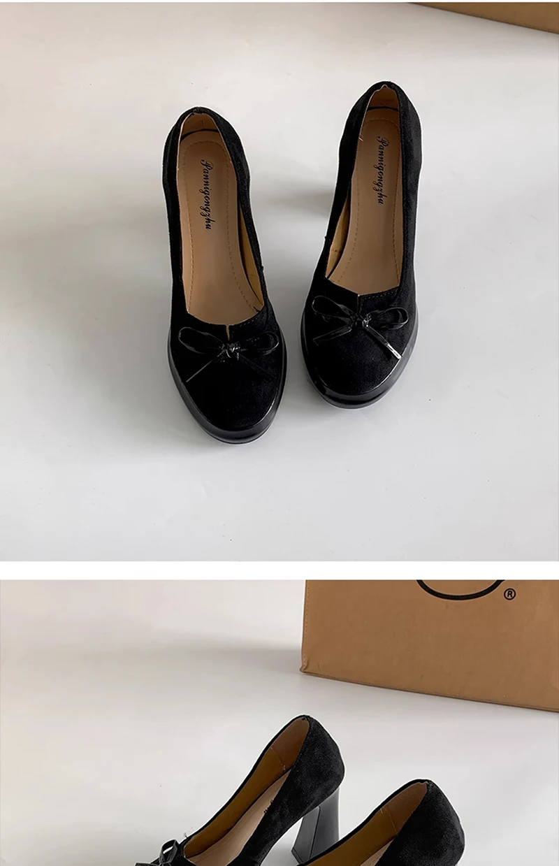 Butterfly-knot Women Mary Jane Shoes Fashion Shallow Slip on Pumps Concise Dress Thick Heel Ladies Footwear