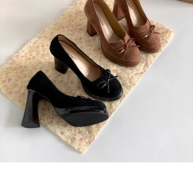 Butterfly-knot Women Mary Jane Shoes Fashion Shallow Slip on Pumps Concise Dress Thick Heel Ladies Footwear