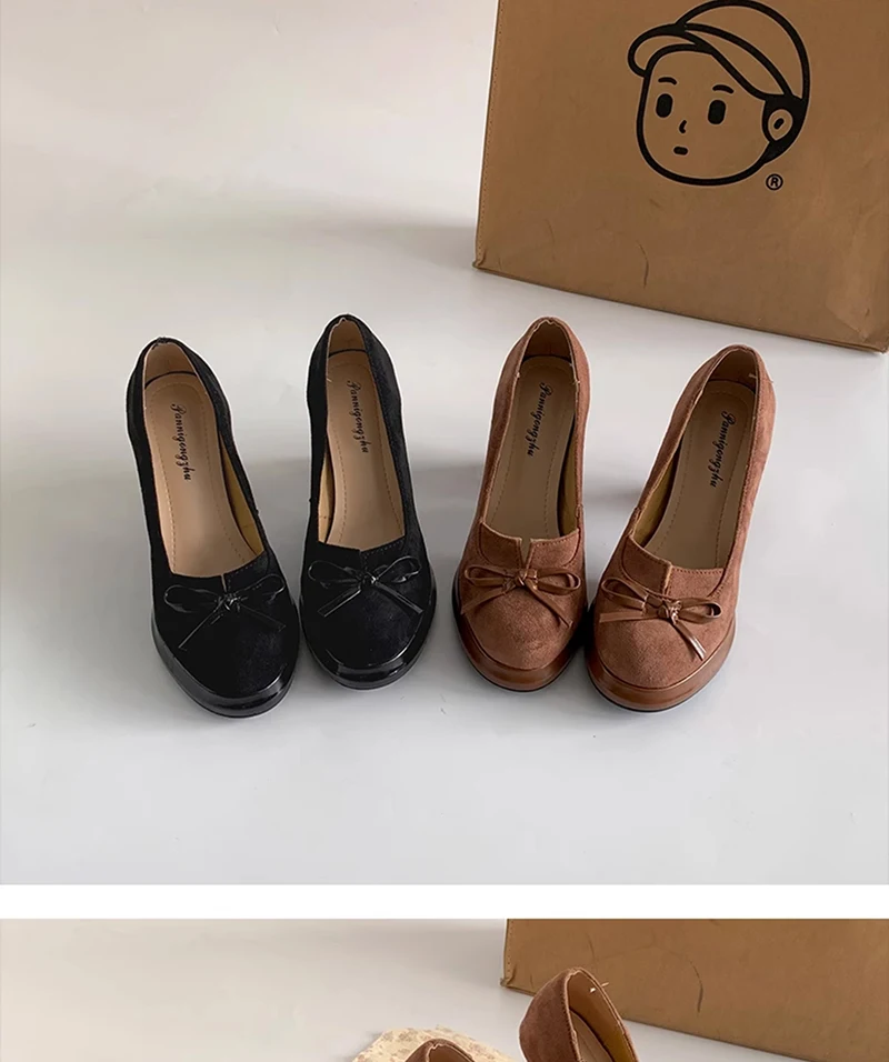 Butterfly-knot Women Mary Jane Shoes Fashion Shallow Slip on Pumps Concise Dress Thick Heel Ladies Footwear