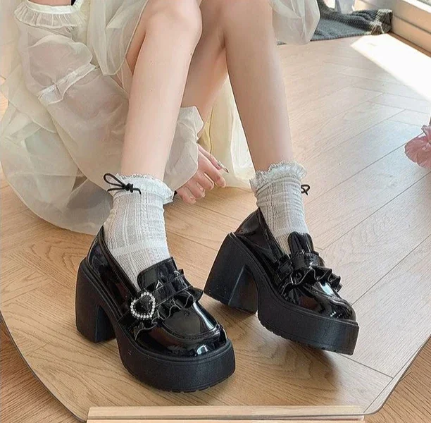High Heels Chunky Round Toe Ladies Pumps Gothic Mary Jane Japanese Style Lolita Block Heel Loafers on Heeled Women's Shoes