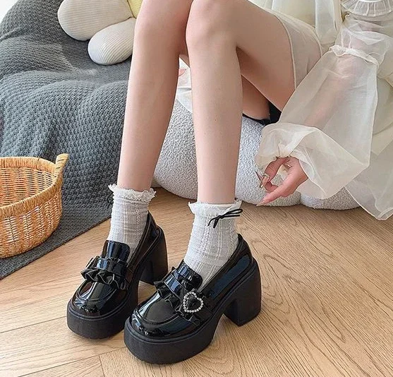 High Heels Chunky Round Toe Ladies Pumps Gothic Mary Jane Japanese Style Lolita Block Heel Loafers on Heeled Women's Shoes