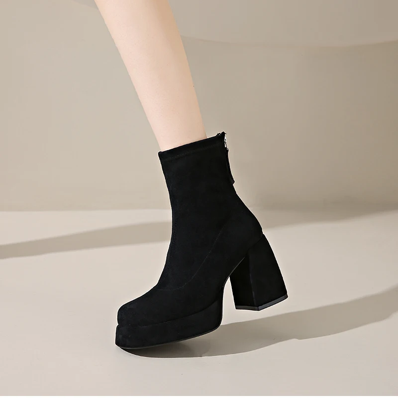 Autumn Winter Women Elastic Slimming Ankle Boots Fashion Female Platform Thick Heel Short Booties