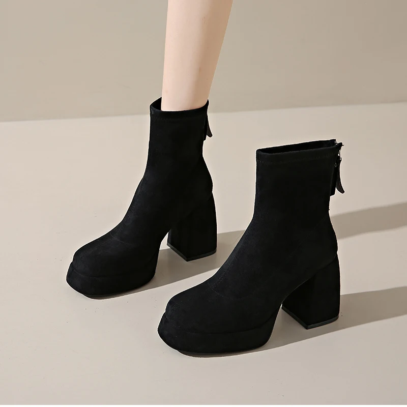 Autumn Winter Women Elastic Slimming Ankle Boots Fashion Female Platform Thick Heel Short Booties