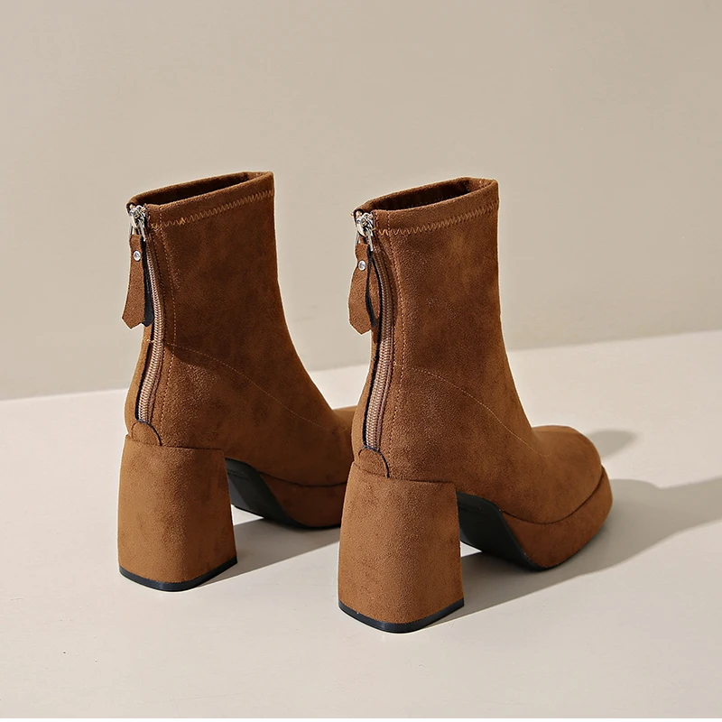 Autumn Winter Women Elastic Slimming Ankle Boots Fashion Female Platform Thick Heel Short Booties