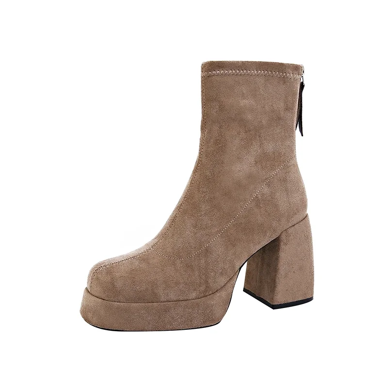 Autumn Winter Women Elastic Slimming Ankle Boots Fashion Female Platform Thick Heel Short Booties