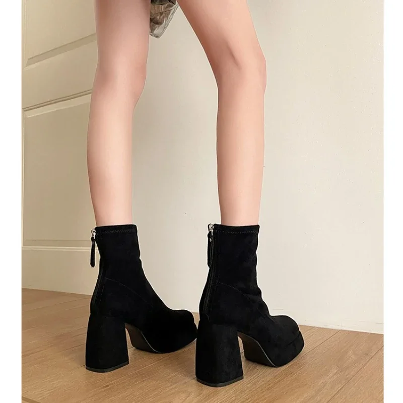 Autumn Winter Women Elastic Slimming Ankle Boots Fashion Female Platform Thick Heel Short Booties