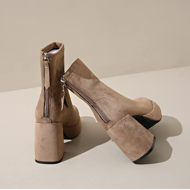 Autumn Winter Women Elastic Slimming Ankle Boots Fashion Female Platform Thick Heel Short Booties