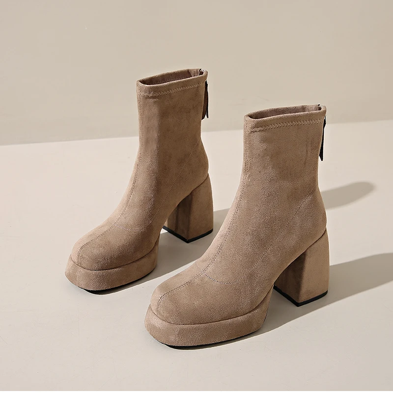 Autumn Winter Women Elastic Slimming Ankle Boots Fashion Female Platform Thick Heel Short Booties Autumn Winter Women Elastic Slimming Ankle Boots Fashion Female Platform Thick Heel Short Booties