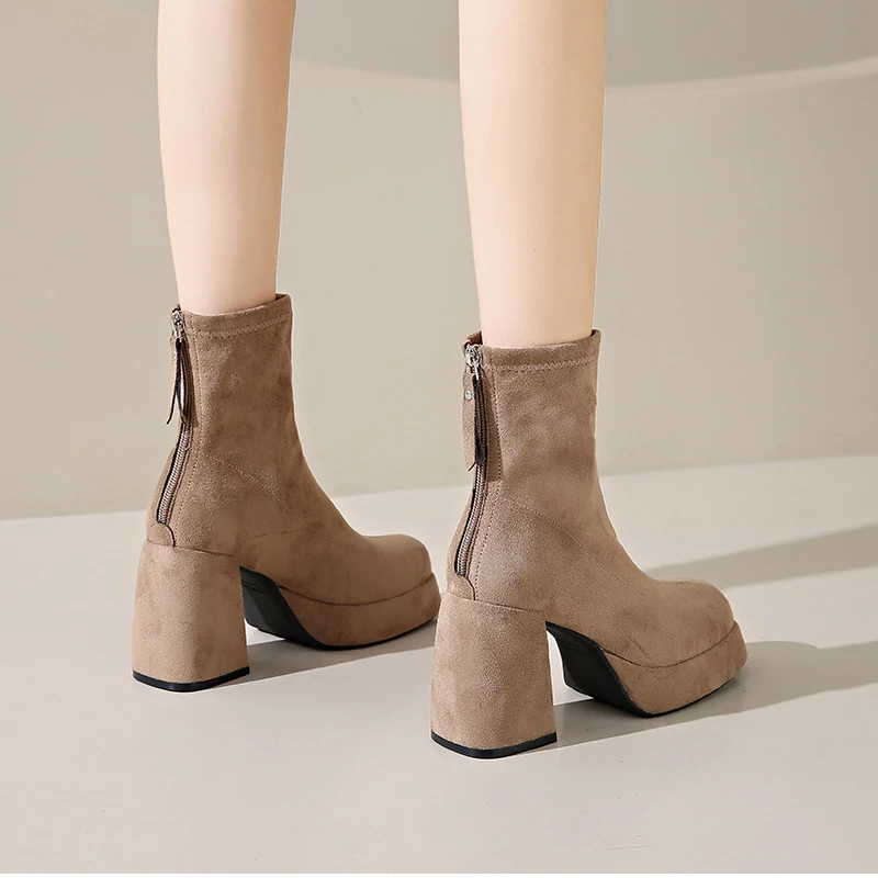 Autumn Winter Women Elastic Slimming Ankle Boots Fashion Female Platform Thick Heel Short Booties