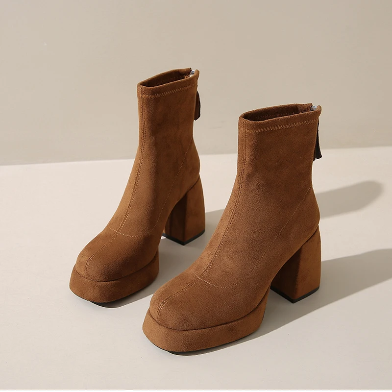 Autumn Winter Women Elastic Slimming Ankle Boots Fashion Female Platform Thick Heel Short Booties