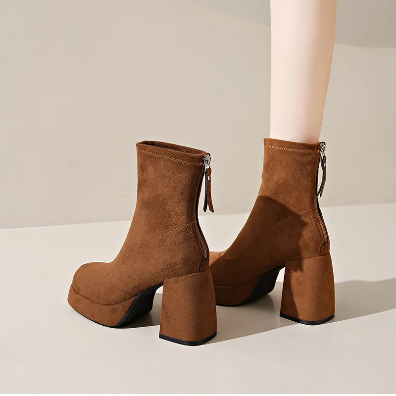 Autumn Winter Women Elastic Slimming Ankle Boots Fashion Female Platform Thick Heel Short Booties