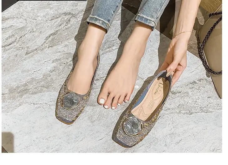 Plus Big Size Flat Shoes Square Toe Lock Flats Female Casual Women Shoes Soft Sole Glitter Woman Flats New Large Size Flats 2023 Plus Big Size Flat Shoes Square Toe Lock Flats Female Casual Women Shoes Soft Sole Glitter Woman Flats New Large Size Flats 2023