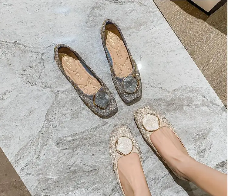Plus Big Size Flat Shoes Square Toe Lock Flats Female Casual Women Shoes Soft Sole Glitter Woman Flats New Large Size Flats 2023 Plus Big Size Flat Shoes Square Toe Lock Flats Female Casual Women Shoes Soft Sole Glitter Woman Flats New Large Size Flats 2023