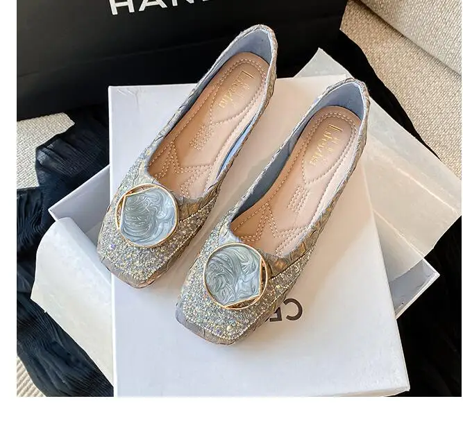 Plus Big Size Flat Shoes Square Toe Lock Flats Female Casual Women Shoes Soft Sole Glitter Woman Flats New Large Size Flats 2023 Plus Big Size Flat Shoes Square Toe Lock Flats Female Casual Women Shoes Soft Sole Glitter Woman Flats New Large Size Flats 2023