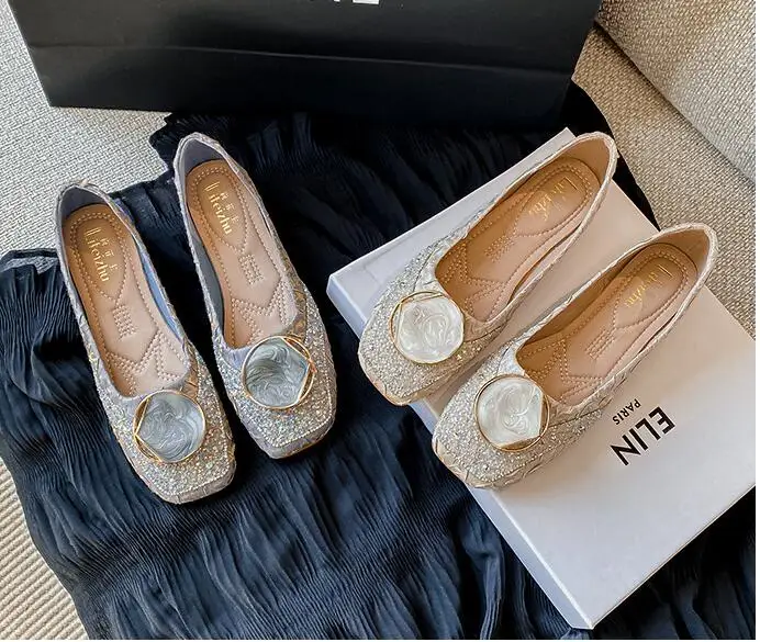 Plus Big Size Flat Shoes Square Toe Lock Flats Female Casual Women Shoes Soft Sole Glitter Woman Flats New Large Size Flats 2023 Plus Big Size Flat Shoes Square Toe Lock Flats Female Casual Women Shoes Soft Sole Glitter Woman Flats New Large Size Flats 2023