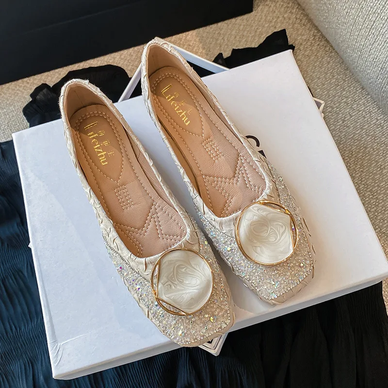 Plus Big Size Flat Shoes Square Toe Lock Flats Female Casual Women Shoes Soft Sole Glitter Woman Flats New Large Size Flats 2023 Plus Big Size Flat Shoes Square Toe Lock Flats Female Casual Women Shoes Soft Sole Glitter Woman Flats New Large Size Flats 2023