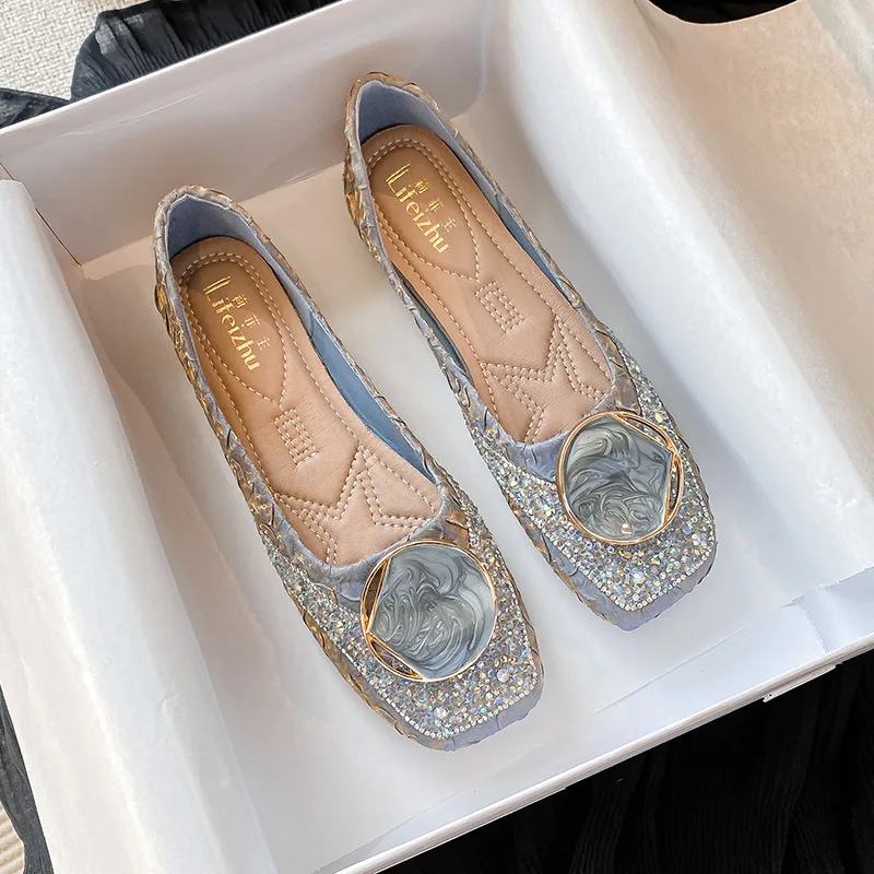 Plus Big Size Flat Shoes Square Toe Lock Flats Female Casual Women Shoes Soft Sole Glitter Woman Flats New Large Size Flats 2023 Plus Big Size Flat Shoes Square Toe Lock Flats Female Casual Women Shoes Soft Sole Glitter Woman Flats New Large Size Flats 2023