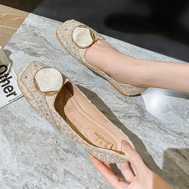 Plus Big Size Flat Shoes Square Toe Lock Flats Female Casual Women Shoes Soft Sole Glitter Woman Flats New Large Size Flats 2023 Plus Big Size Flat Shoes Square Toe Lock Flats Female Casual Women Shoes Soft Sole Glitter Woman Flats New Large Size Flats 2023