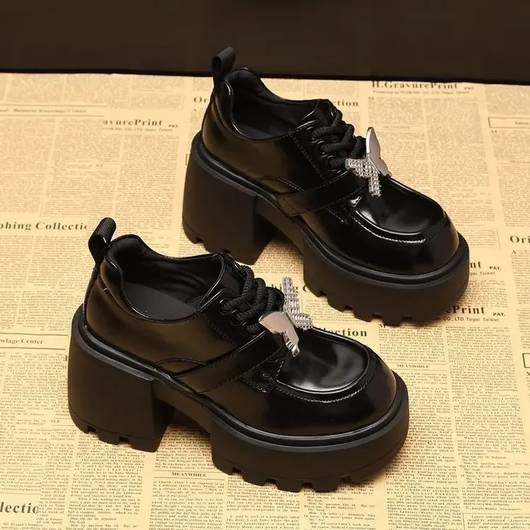 Women's Thick Bottom Hidden Heel Slip-On Shoes Soft Bottom Platform Casual Loafers Trendy Black Comfortable Silk Surface