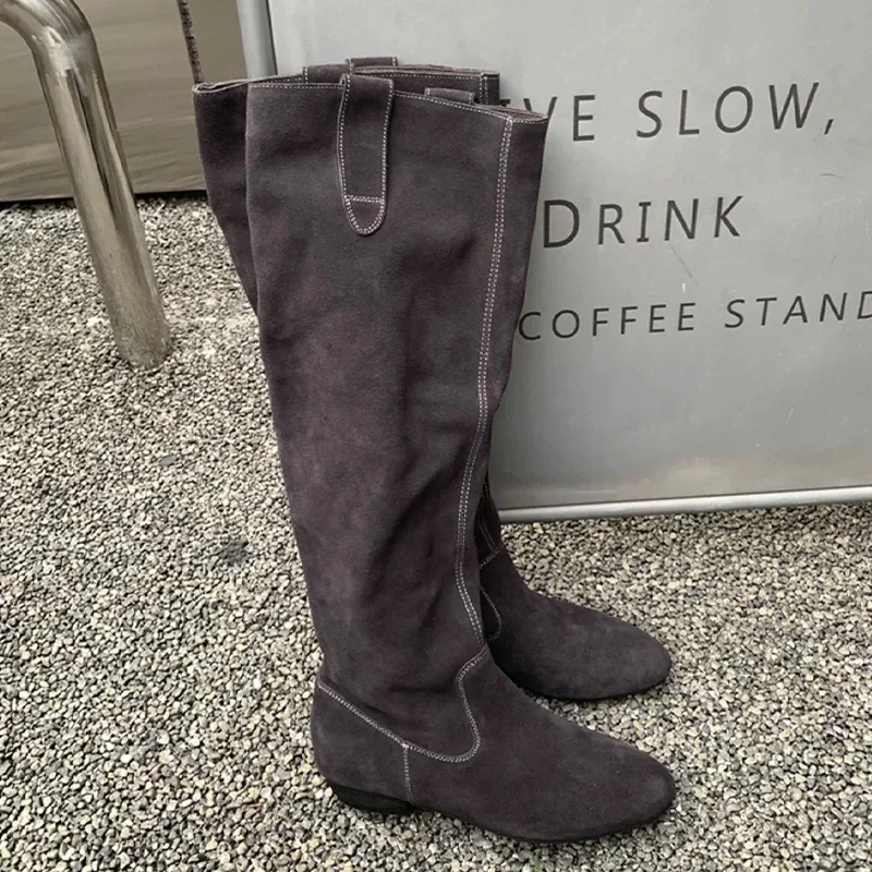 High Boots for Women Suede Flats Designer Shoes Suede Fashion Cozy Winter Boots New Trend Casual Goth Femme Chelsea Botas