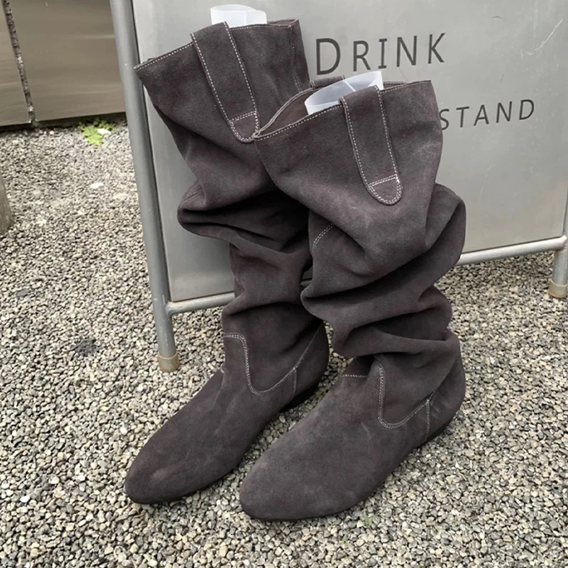 High Boots for Women Suede Flats Designer Shoes Suede Fashion Cozy Winter Boots New Trend Casual Goth Femme Chelsea Botas