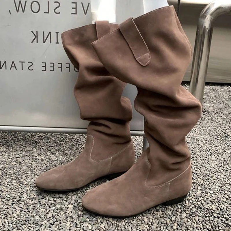 High Boots for Women Suede Flats Designer Shoes Suede Fashion Cozy Winter Boots New Trend Casual Goth Femme Chelsea Botas