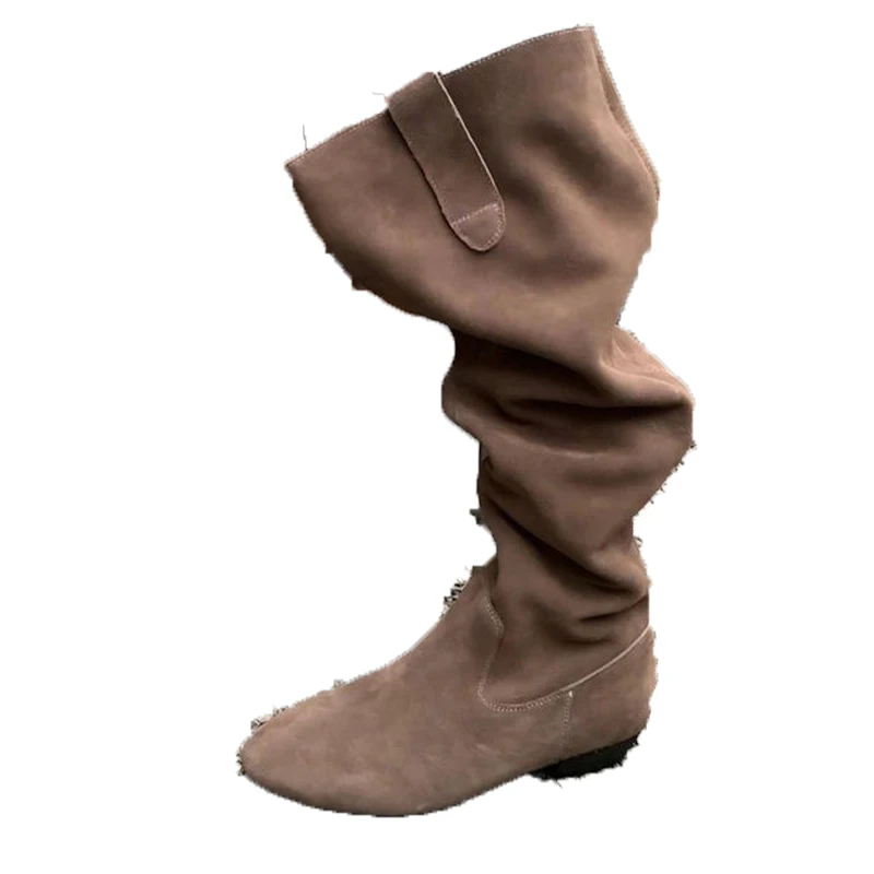 High Boots for Women Suede Flats Designer Shoes Suede Fashion Cozy Winter Boots New Trend Casual Goth Femme Chelsea Botas