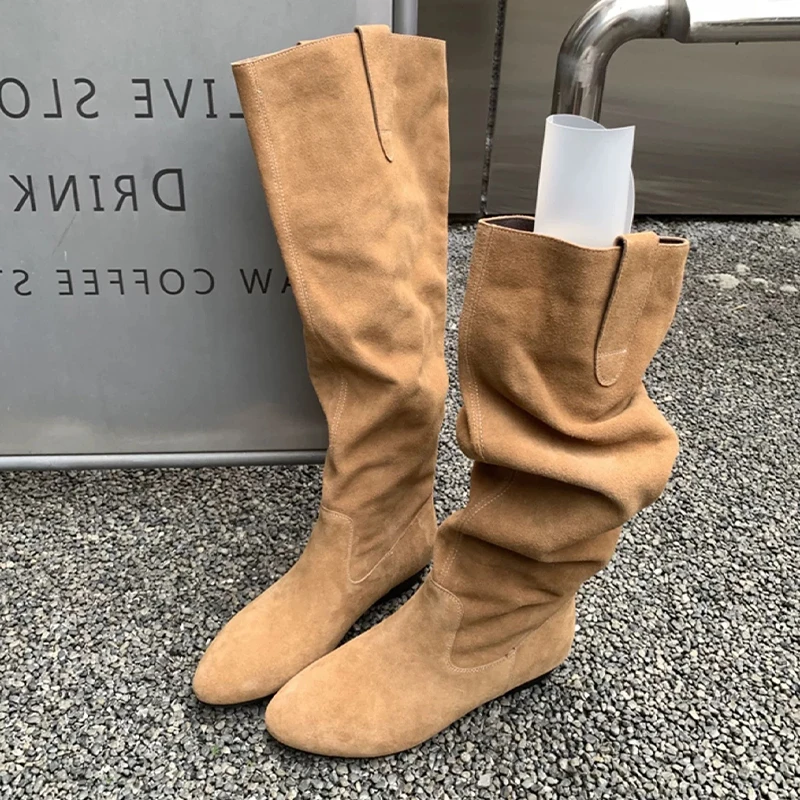 High Boots for Women Suede Flats Designer Shoes Suede Fashion Cozy Winter Boots New Trend Casual Goth Femme Chelsea Botas