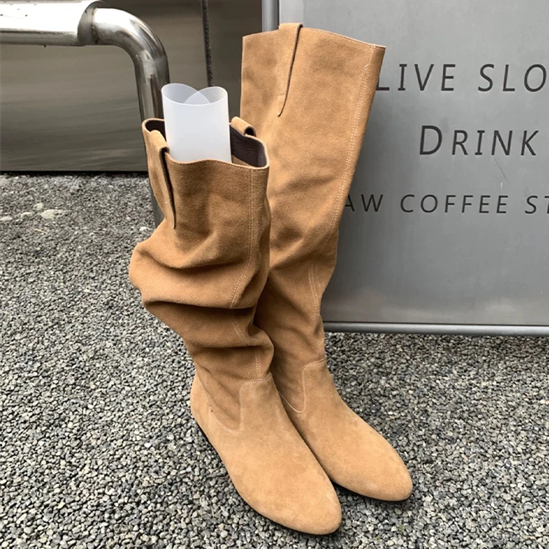 High Boots for Women Suede Flats Designer Shoes Suede Fashion Cozy Winter Boots New Trend Casual Goth Femme Chelsea Botas