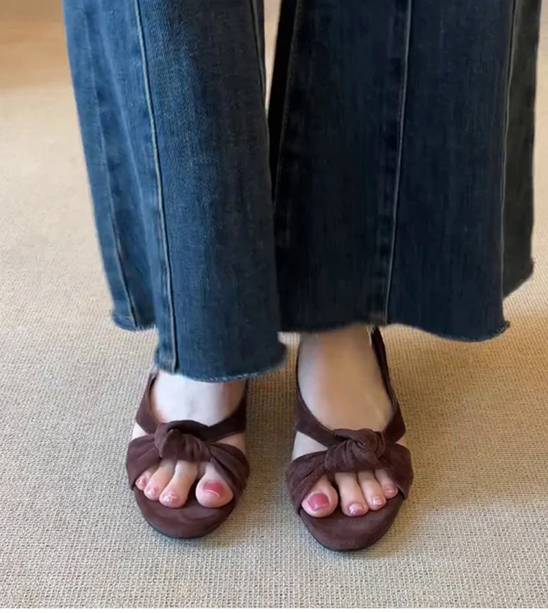 Summer Vintage Open Toe Women Sandals Elegant Low Heel Shoes Ladies Outdoor Gladiator Flats Sandalias