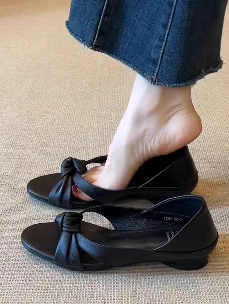 Summer Vintage Open Toe Women Sandals Elegant Low Heel Shoes Ladies Outdoor Gladiator Flats Sandalias