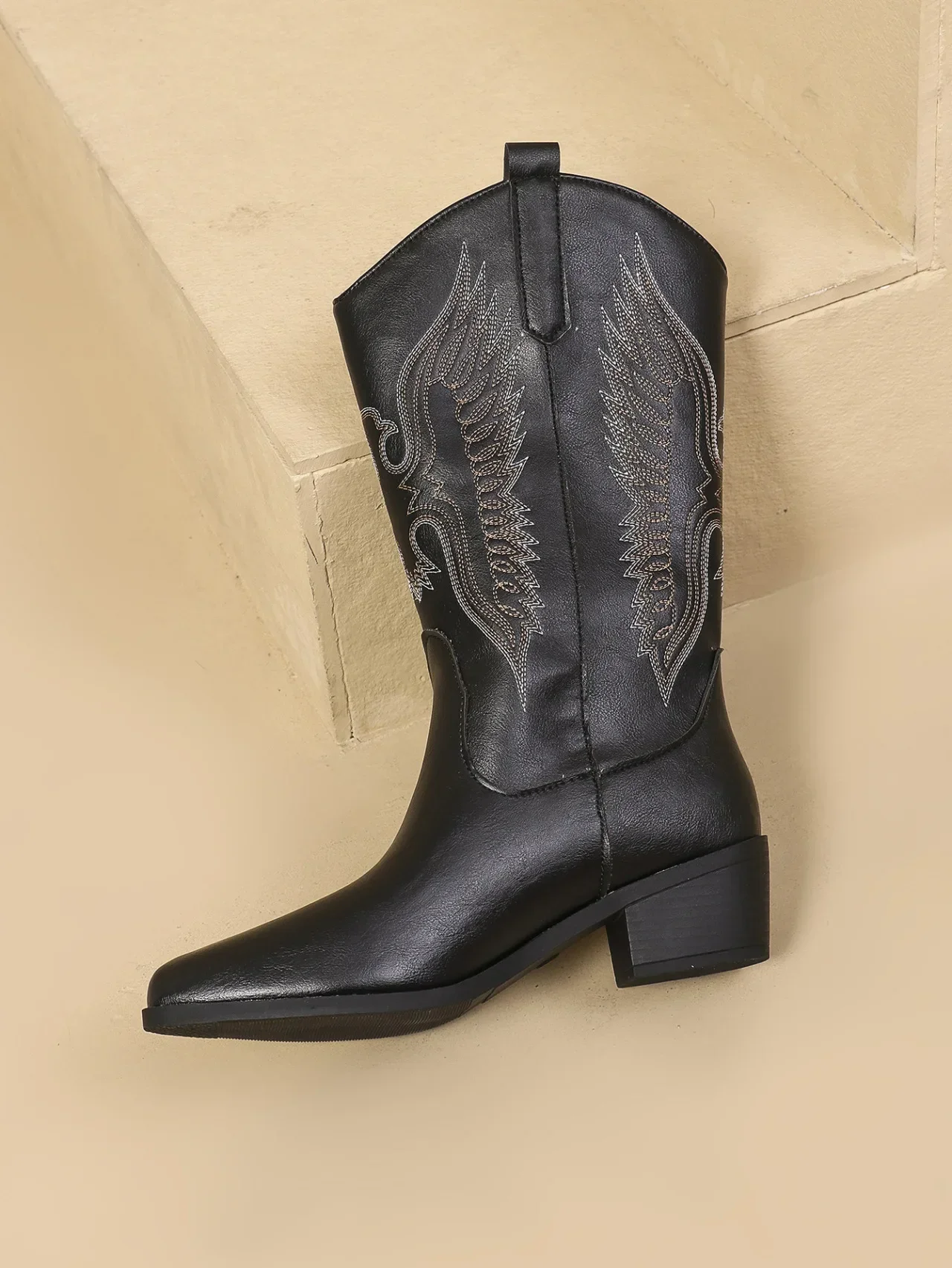 Plus Size Long Tube Boots Women's New Style High Heel Pointed Toe Denim Riding Boots Solid Color Western Style Bottes Rubber Mat