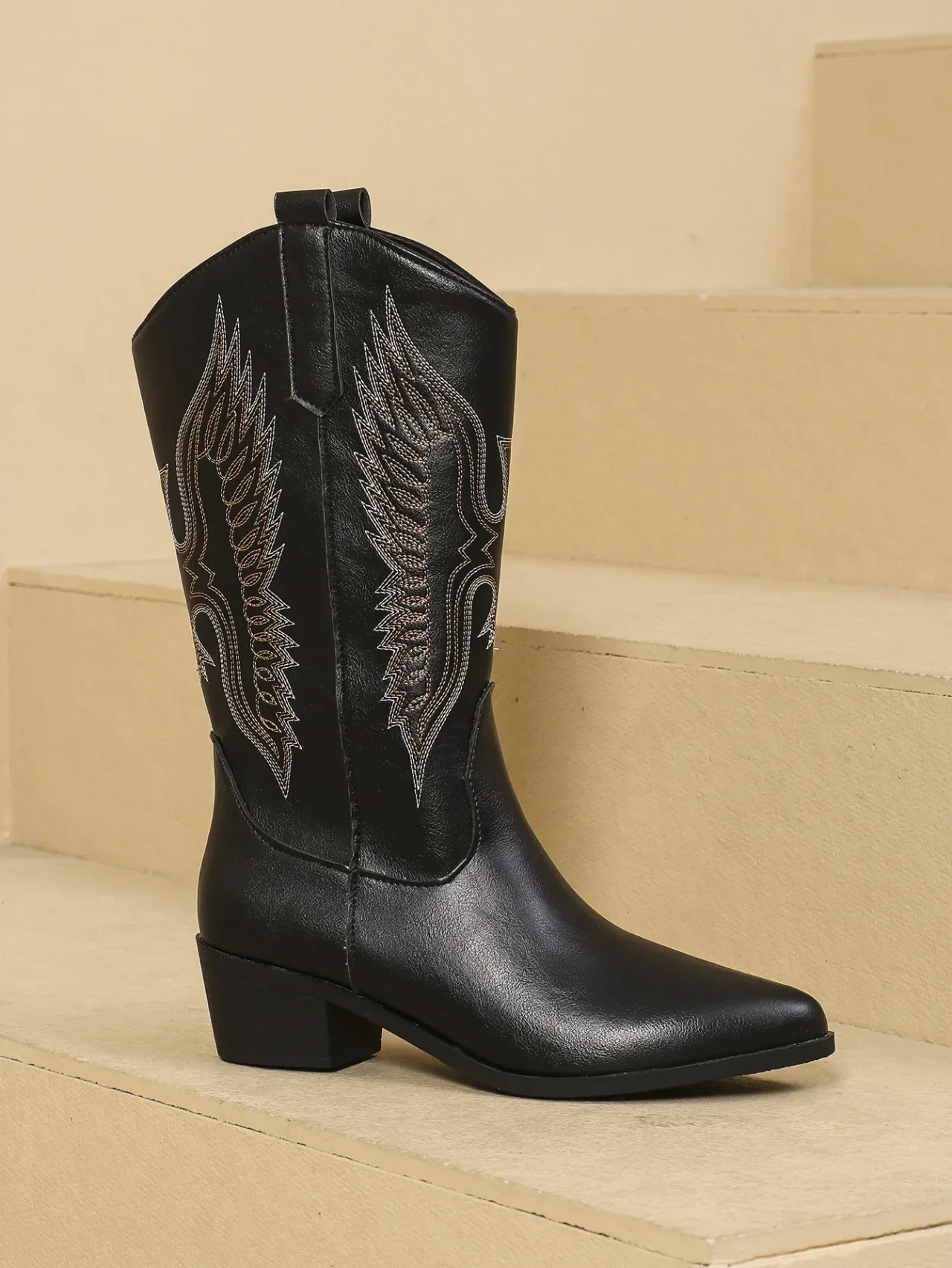 Plus Size Long Tube Boots Women's New Style High Heel Pointed Toe Denim Riding Boots Solid Color Western Style Bottes Rubber Mat